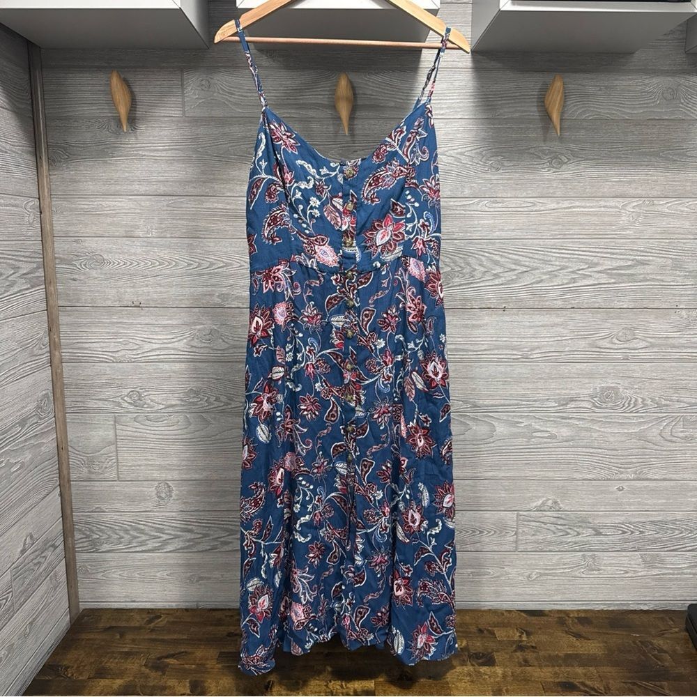 Renee C Boho Paisley Dress Size L Babydoll Sleeveless Lined Pockets Cottagecore